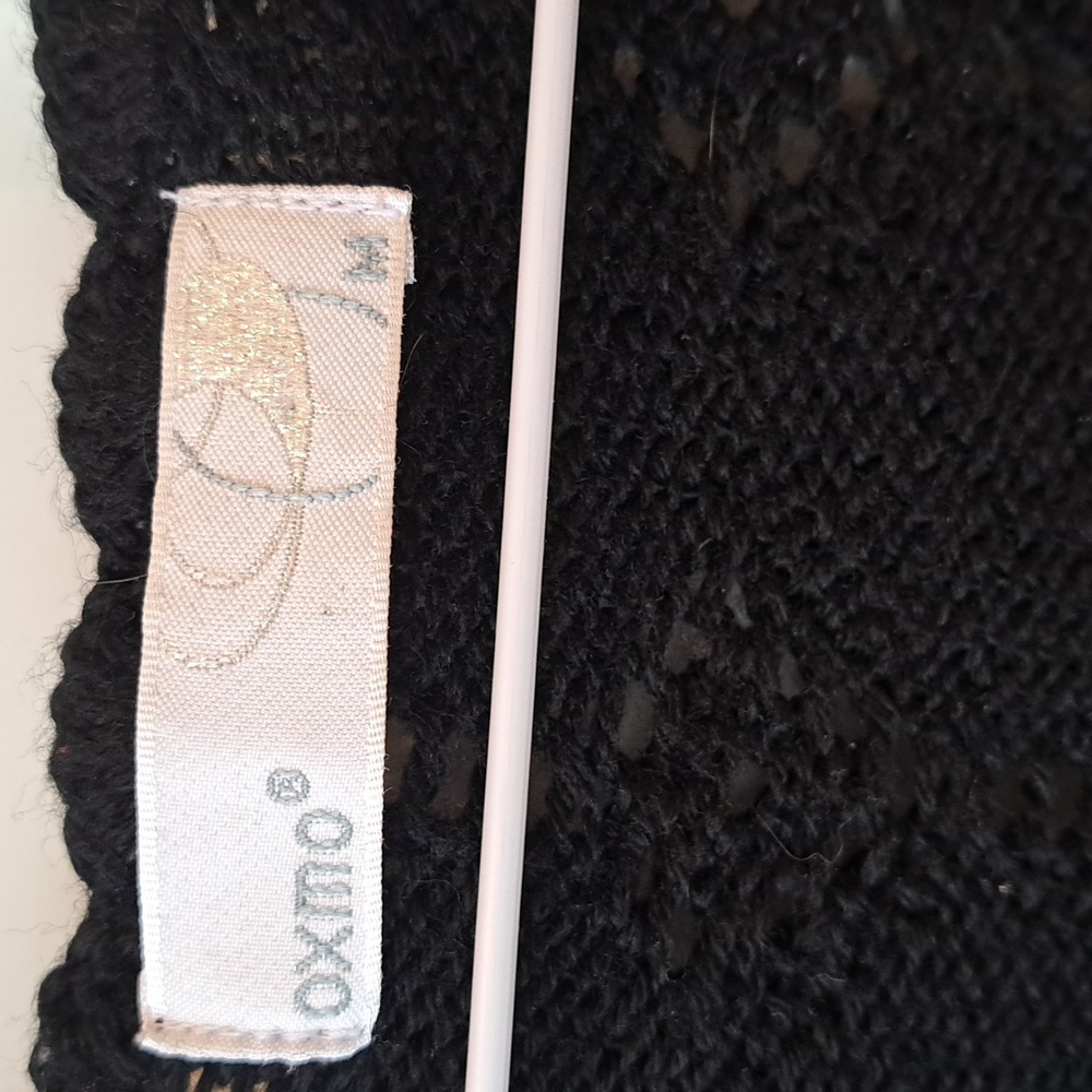 OXMO Super Cute Black Knit Tie-Front Short Sleeve Cardigan - Picture 2 of 5